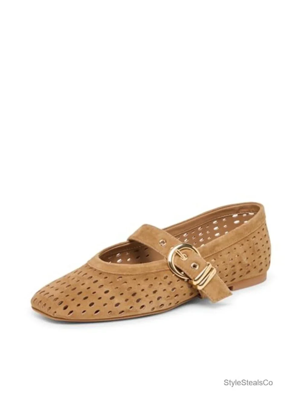 Suede Round Toe Ballet Flats with Buckle Strap